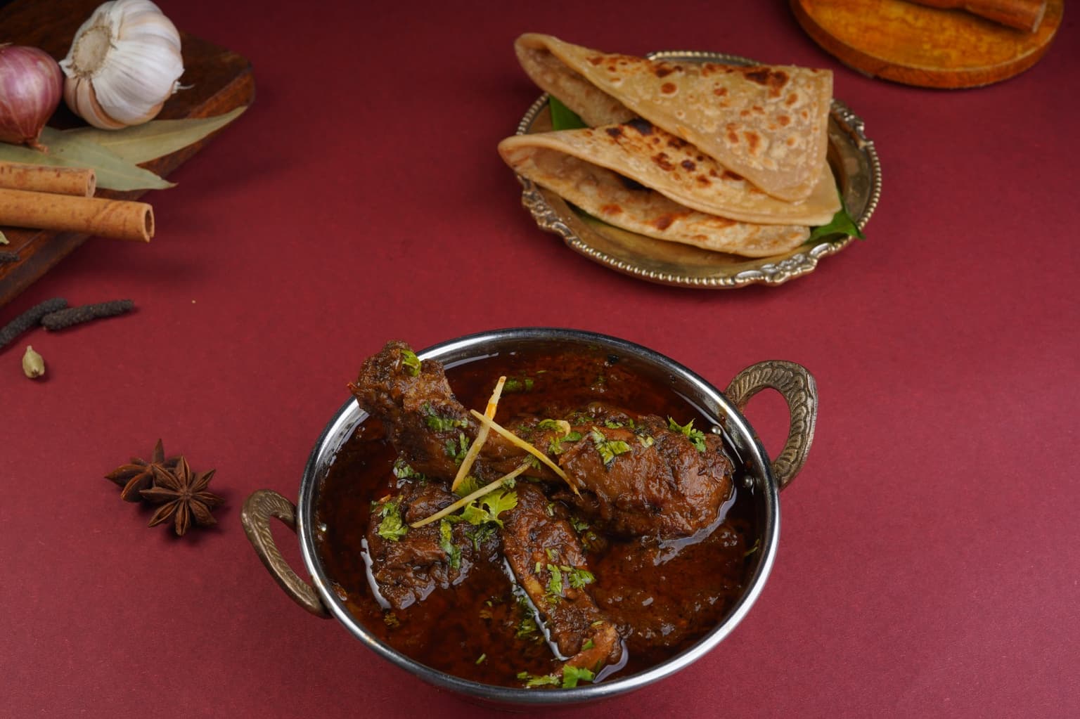 Begusarai Chicken Karahi with Tricone Paratha
